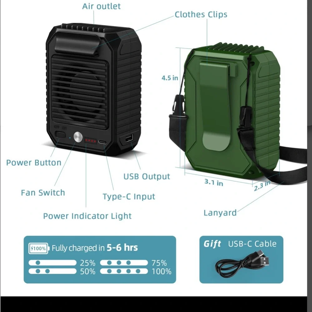 CIVPOWER Portable Waist Clip Fan, 10000mAh Battery